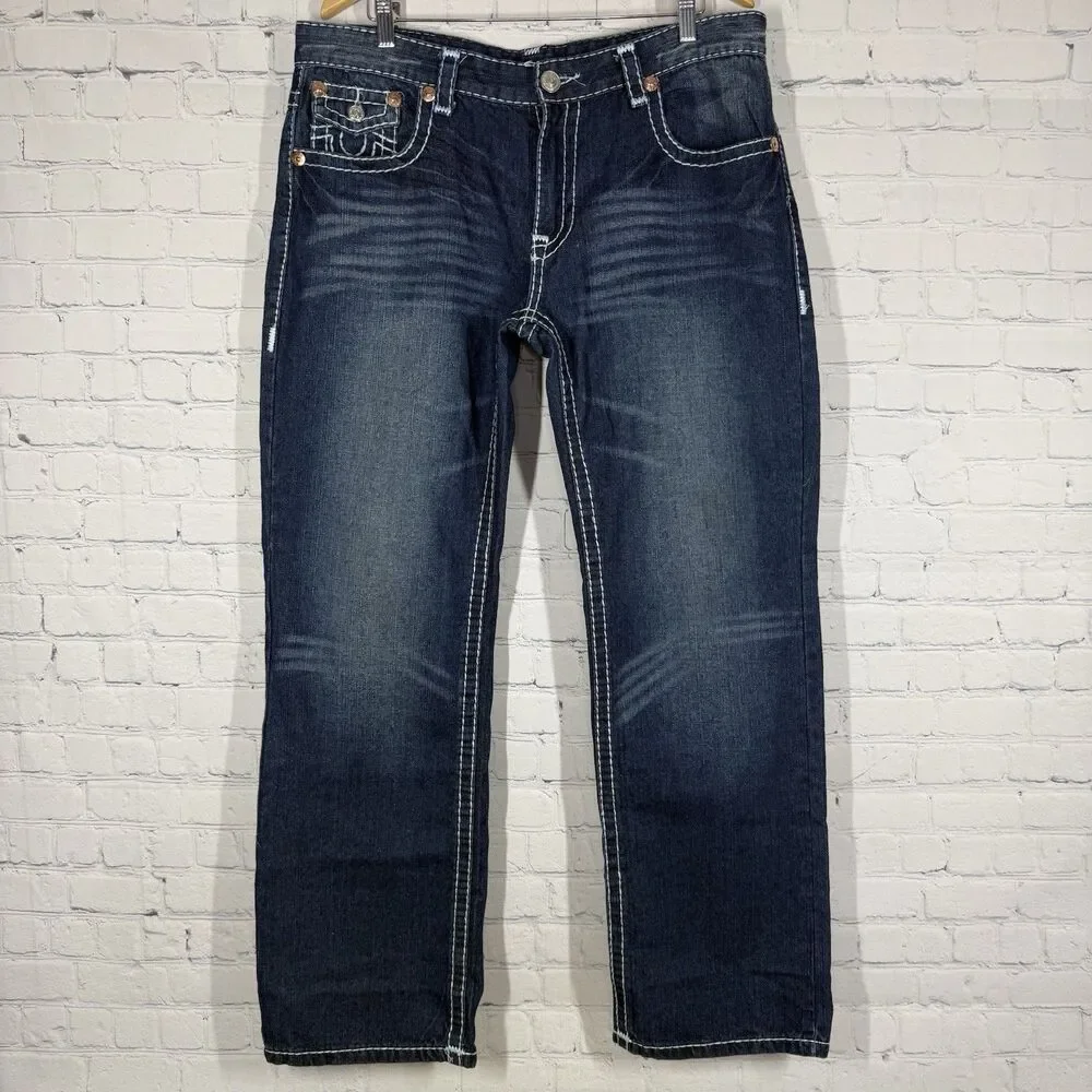 True Religion Johnny Super T Row Seat Jeans Men 38x34 Dark Wash Straight Denim